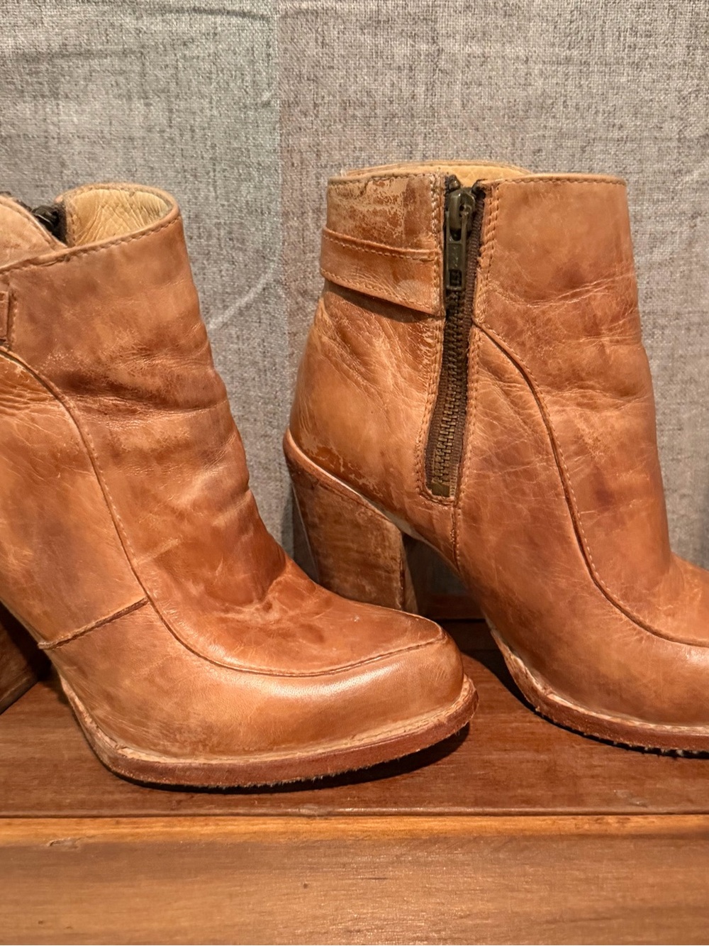 Bed Stu Cognac Leather Heeled Ankle Boots